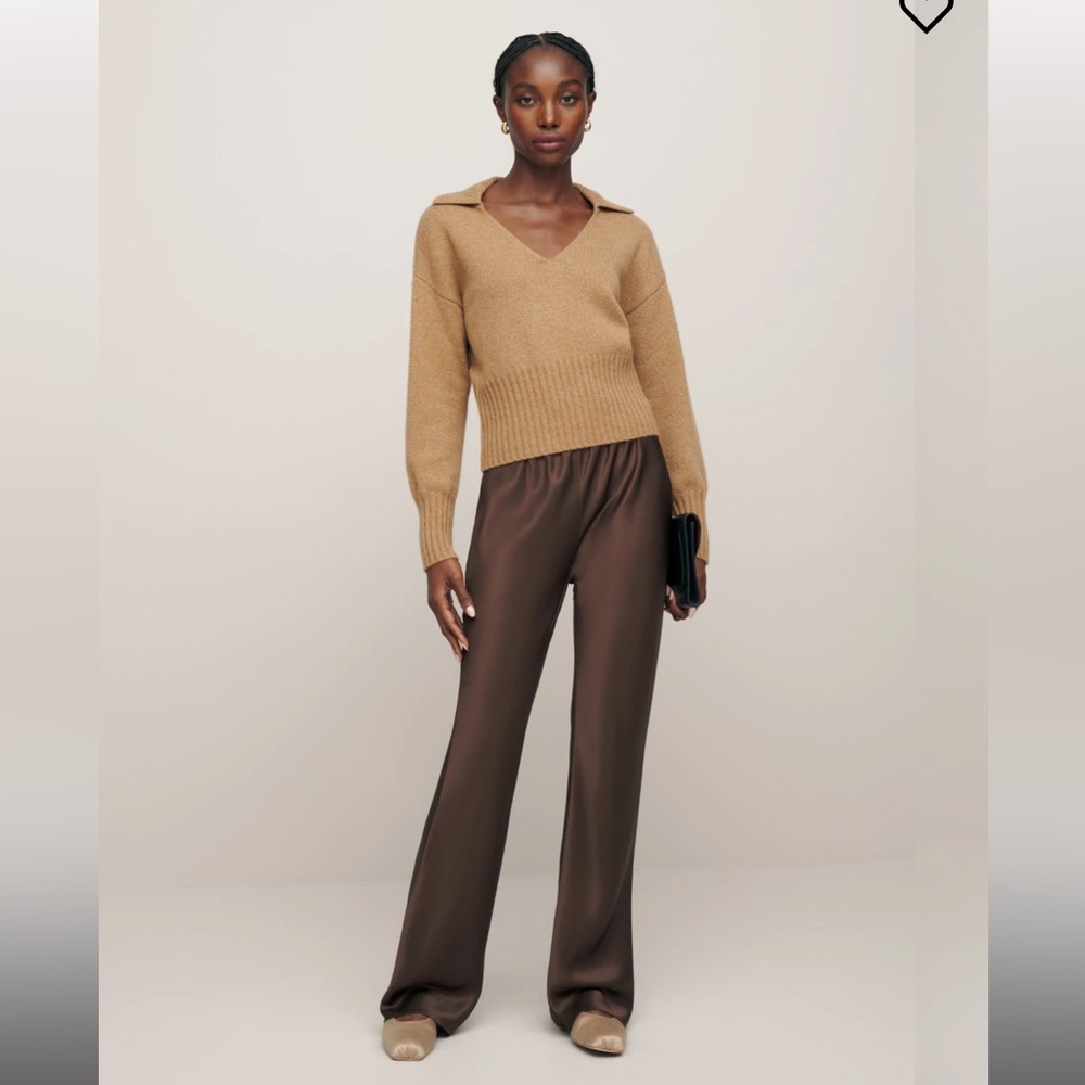 Reformation Petites Gale Satin Mid Rise Bias Pant